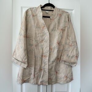 Deane & White 1X Linen Embroidered Floral Blouse Lightweight Boho Top